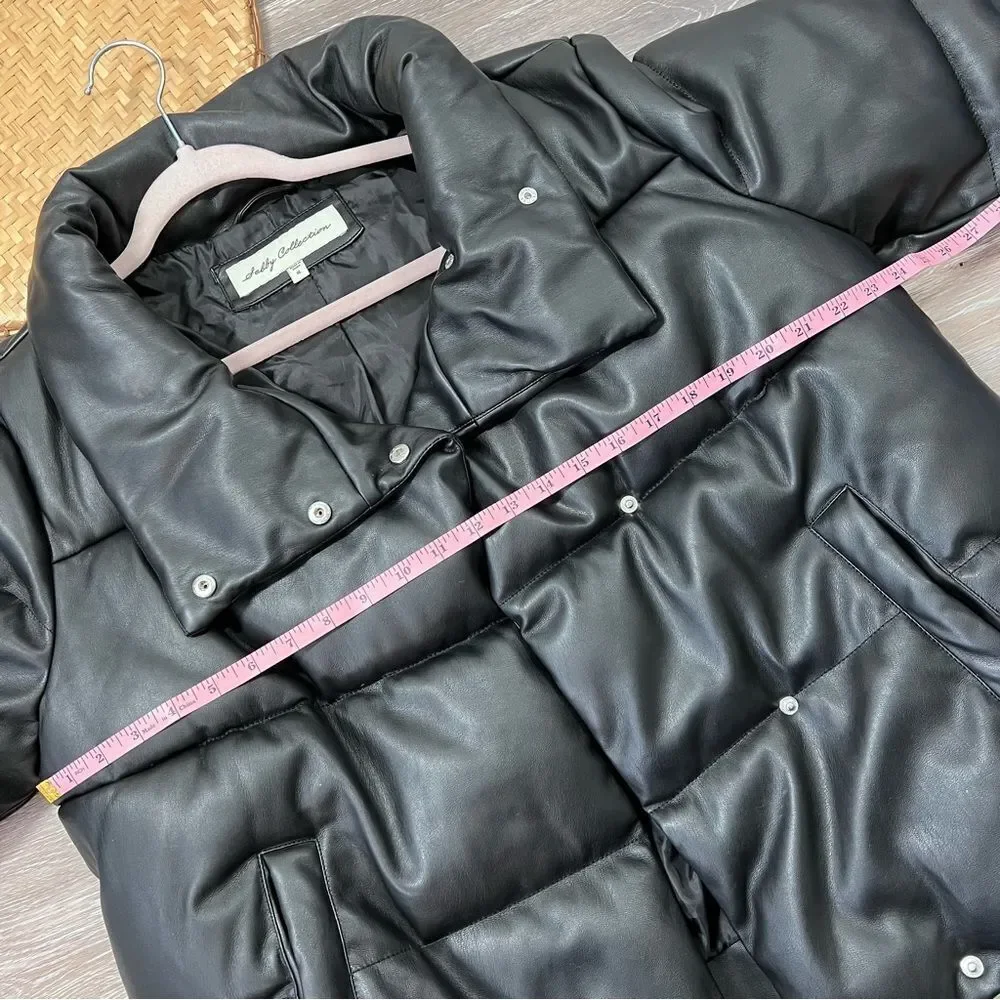 Black‎ faux leather puffer jacket - Picture 2 of 6